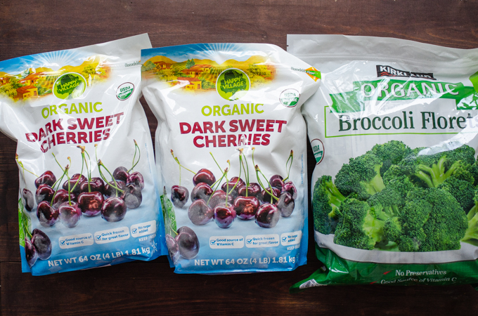 Dark sweet cherries and organic broccoli!