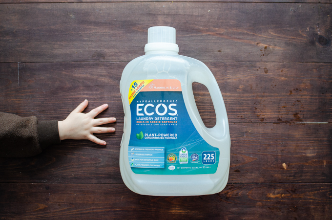 Large bottle of ecos laundry detergent from Costco.