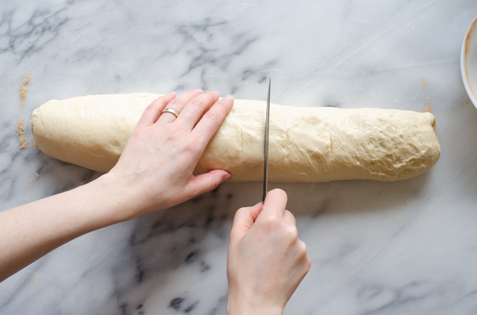 Slicing the rolls.
