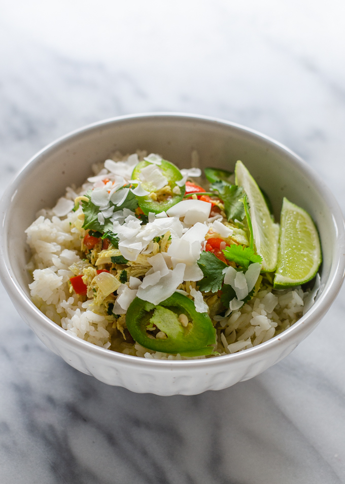 A bowl of chicken coconut curry soup.