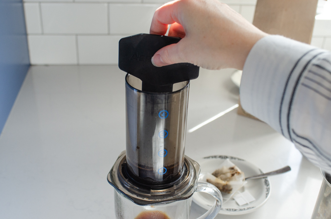 Stirring the coffee in the aeropress.