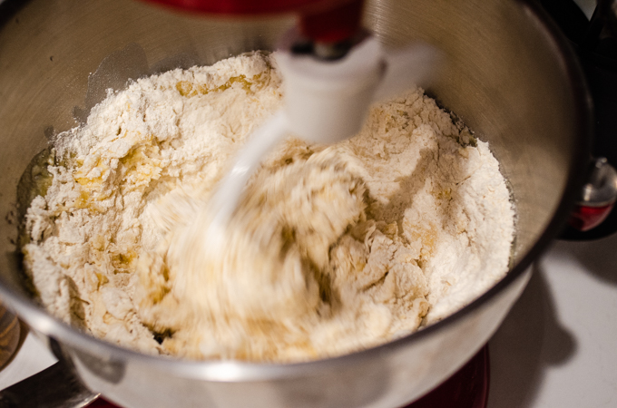 Mixing the dough with a dough hook.