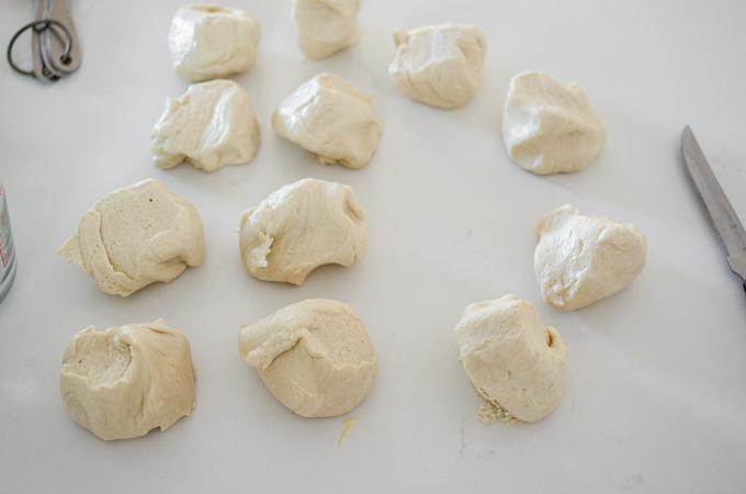 The dough divided into 12 balls.