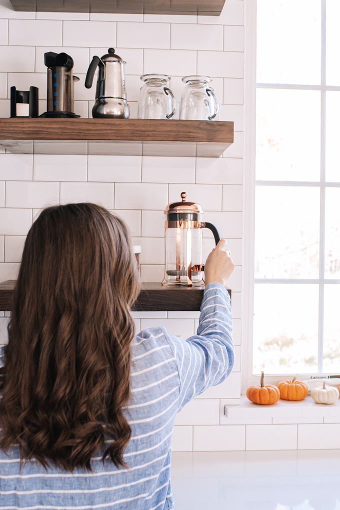 Open shelving coffee station.