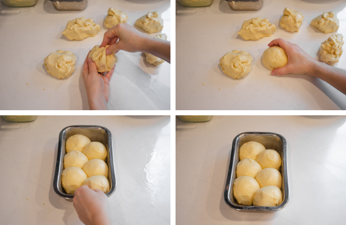 Forming the brioche sourdough bun bread.