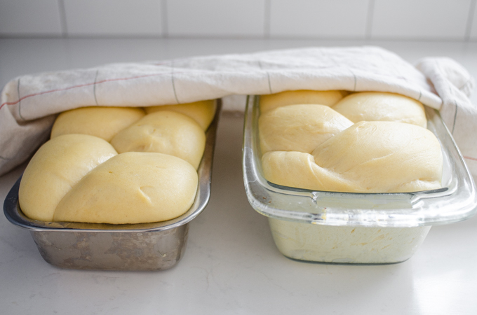 The risen loaves of sourdough brioche.