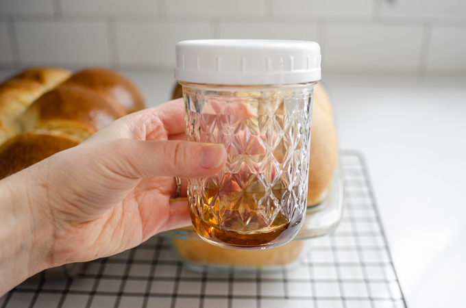 A jar of vanilla simple syrup.