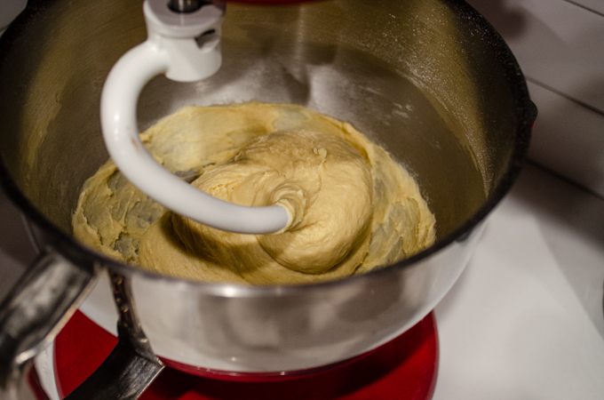 Kneading the dough.