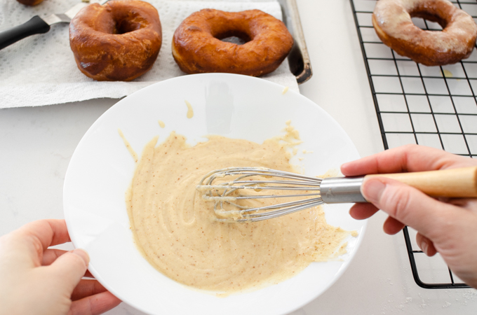 Whisking together the ingredients for the browned butter frosting.