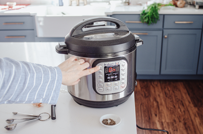 Setting the Instant Pot to the soup function. 