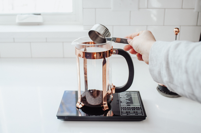 Brewing espresso in a French press.