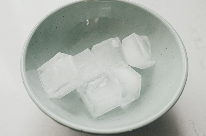 A bowl of ice cubes.