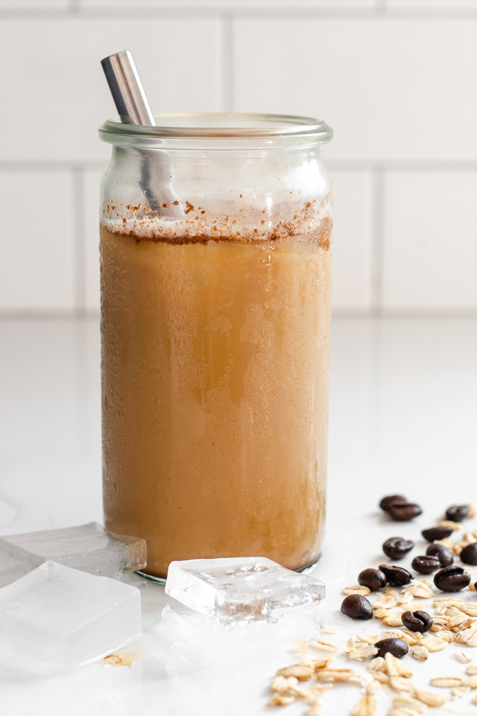 A copycat iced brown sugar oatmilk shaken espresso at home.