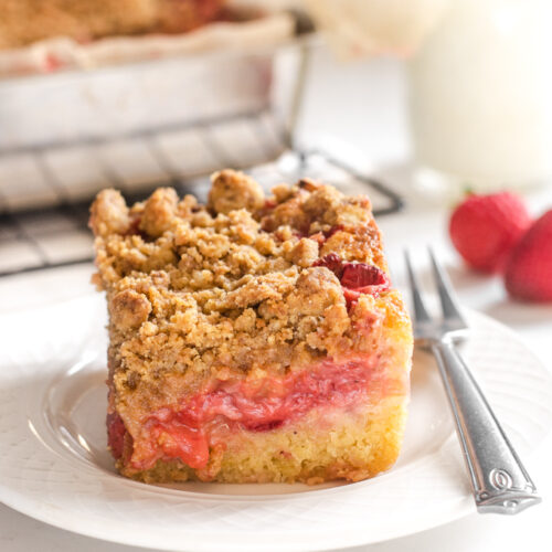 Strawberry Rhubarb Cake with Crumb Topping - Buttered Side Up