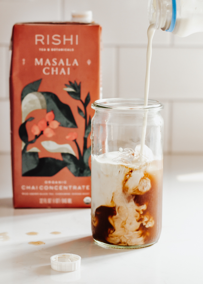 An iced chai latte recipe made with store bough chai concentrate.