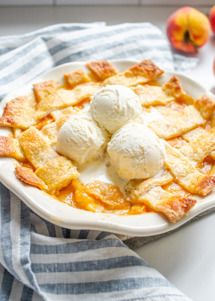 Southern Peach Cobbler Recipe With Pie Crust Buttered Side Up