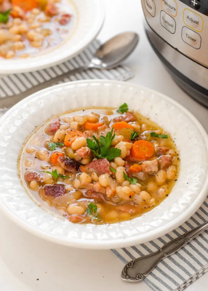 EASY Instant Pot Ham and Bean Soup Recipe with video tutorial